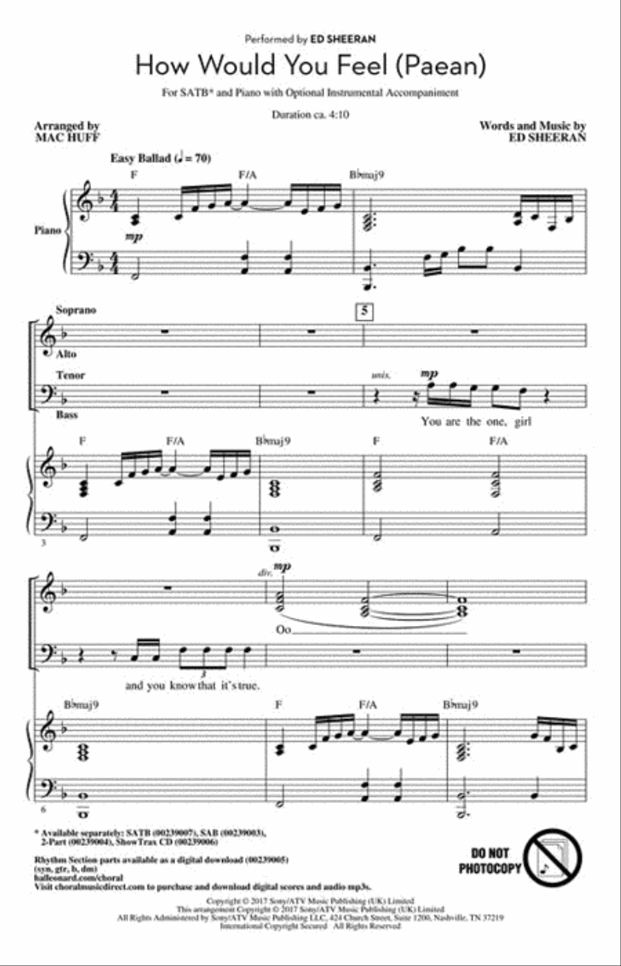 How Would You Feel (Paean) 4-Part scores gallery preview page 2
