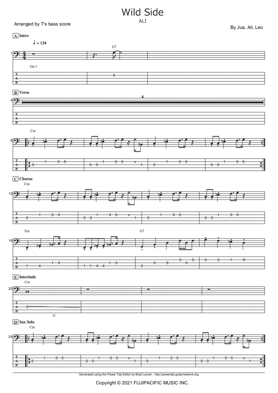 Wild Side Wild Side Bass Guitar scores gallery preview page 1