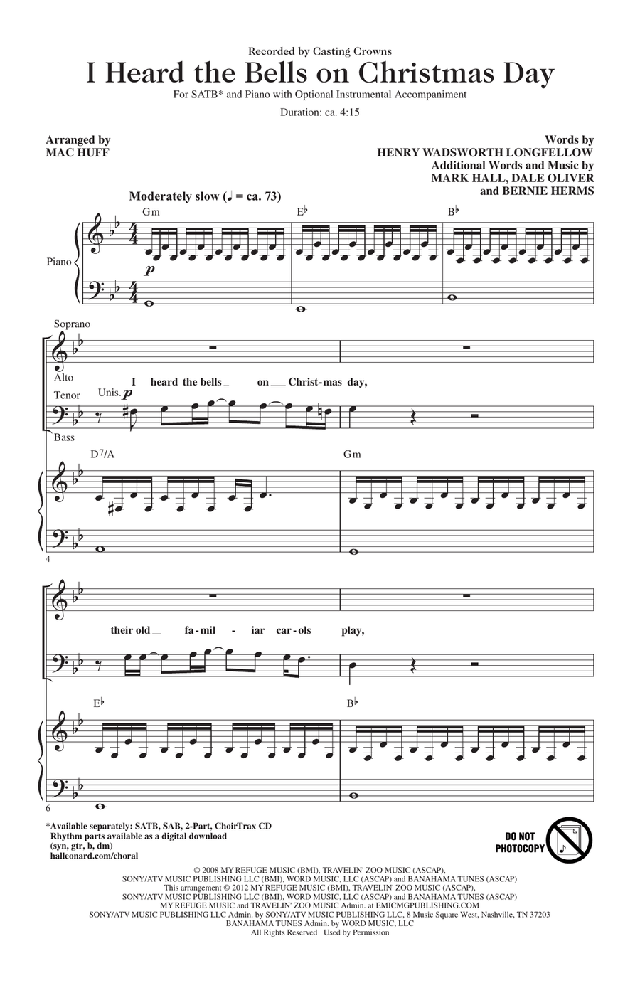 I Heard The Bells On Christmas Day 4-Part scores gallery preview page 1