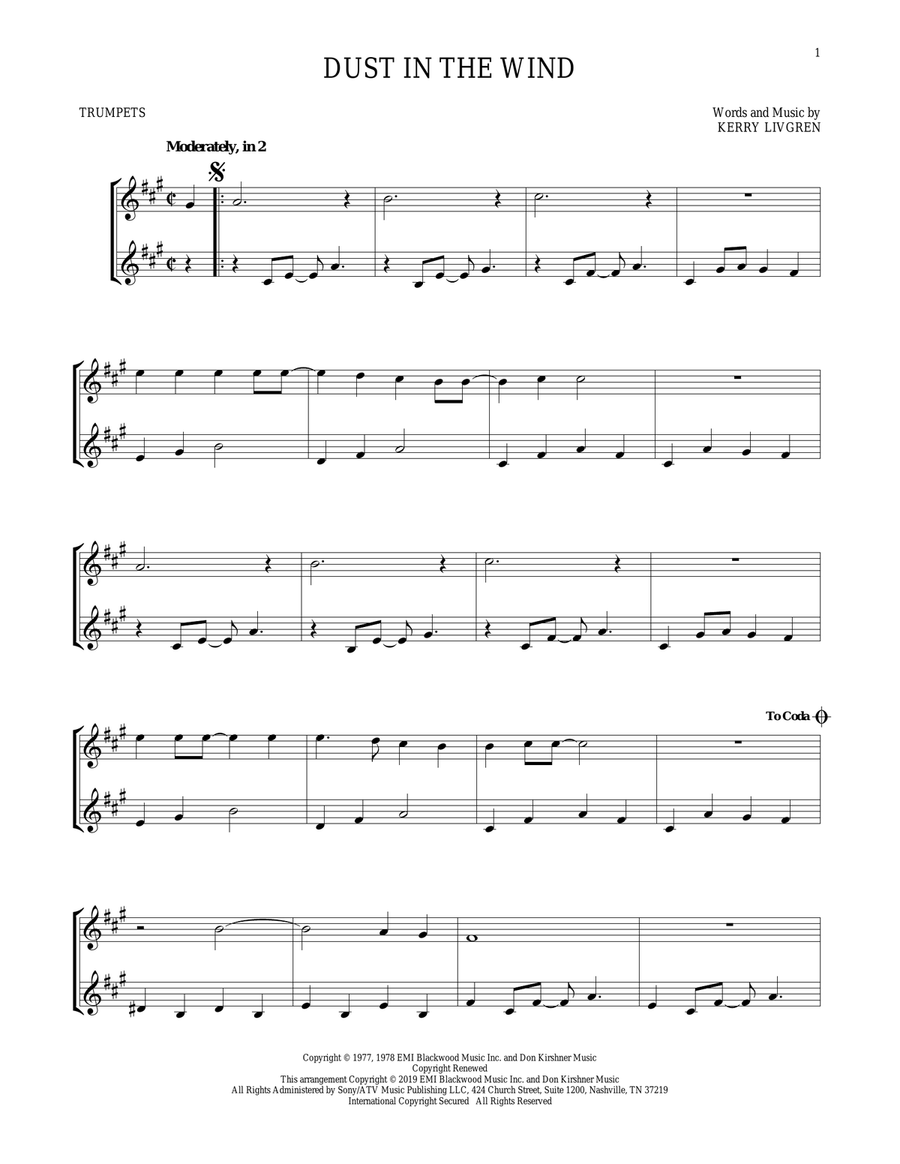 Dust In The Wind Trumpet Duet scores gallery preview page 1