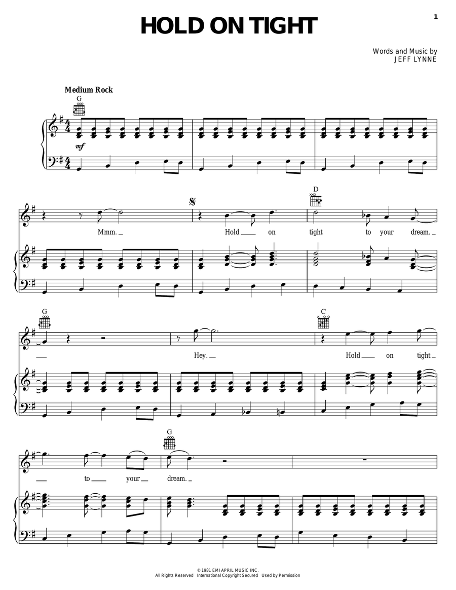 Hold On Tight Hold On Tight Piano, Vocal, Guitar scores gallery preview page 1