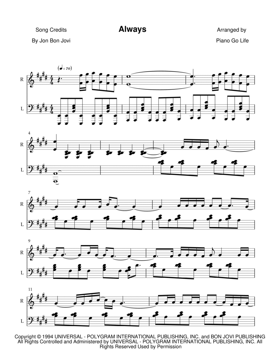 Always Always Piano Solo scores gallery preview page 1