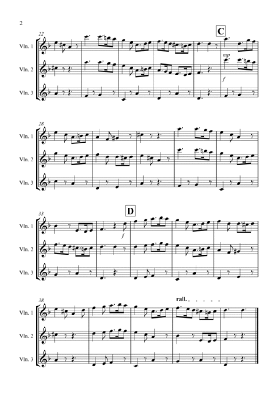 Greensleeves for Violin Trio Violin scores gallery preview page 2
