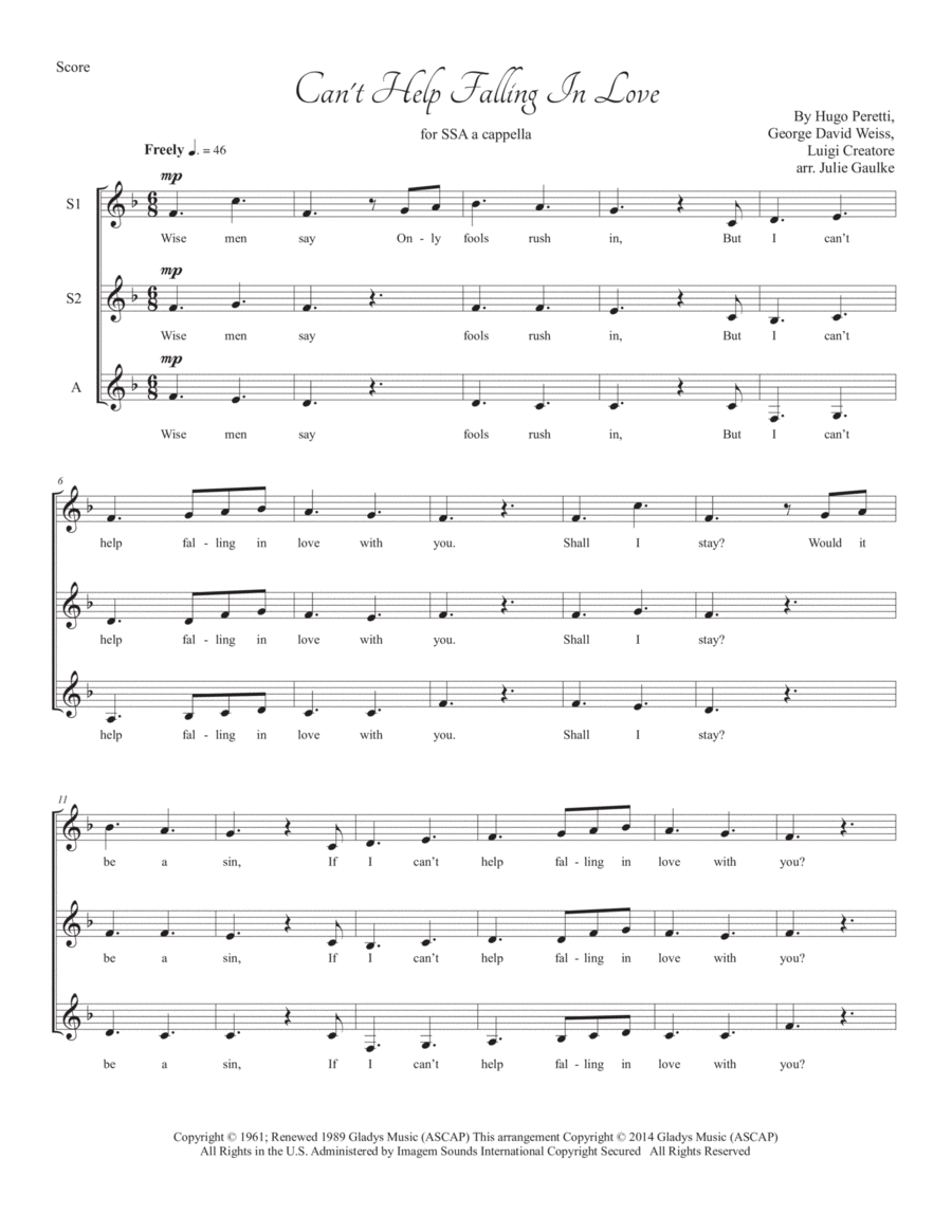Can't Help Falling In Love SSA scores gallery preview page 1