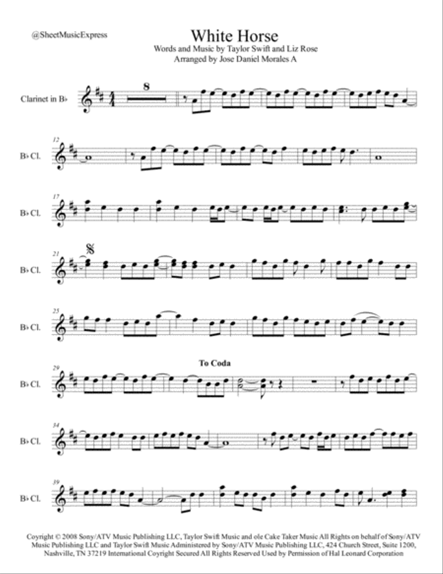 White Horse White Horse Clarinet Solo scores gallery preview page 1