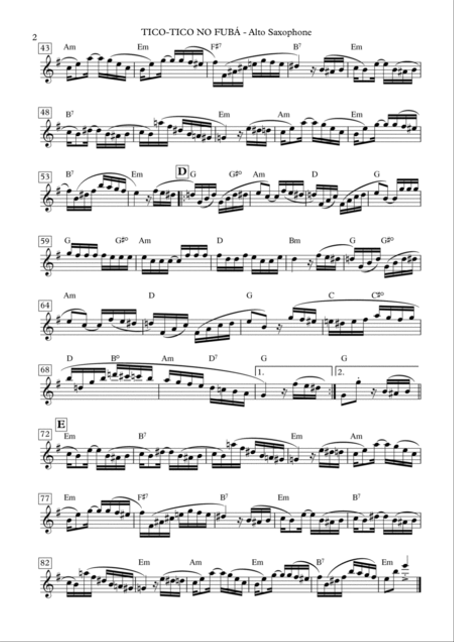 Tico-tico no Fubá - Alto Sax with chords Alto Saxophone scores gallery preview page 2