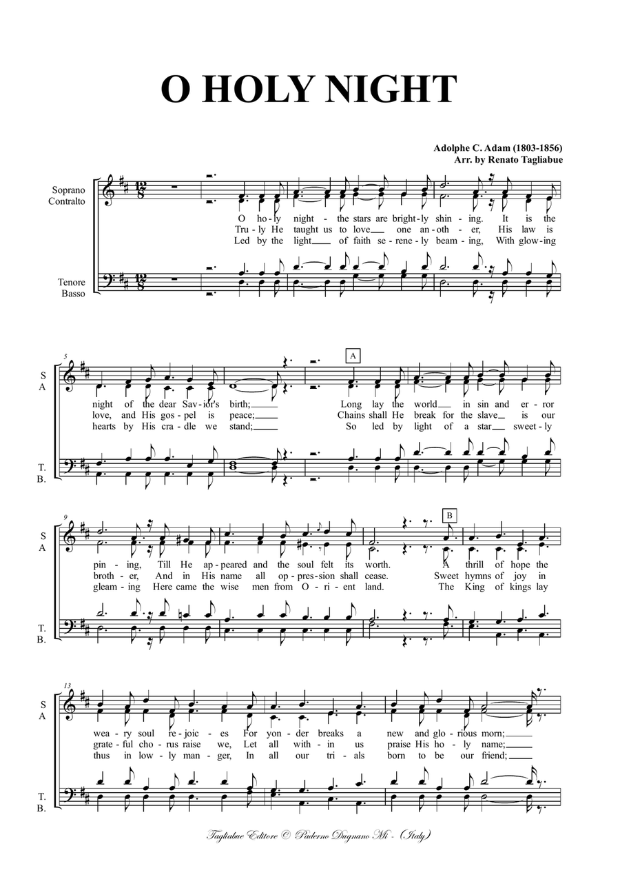 O HOLY NIGHT - Adam - For SATB Choir - SCORE ONLY - Score Only 4-Part scores gallery preview page 2