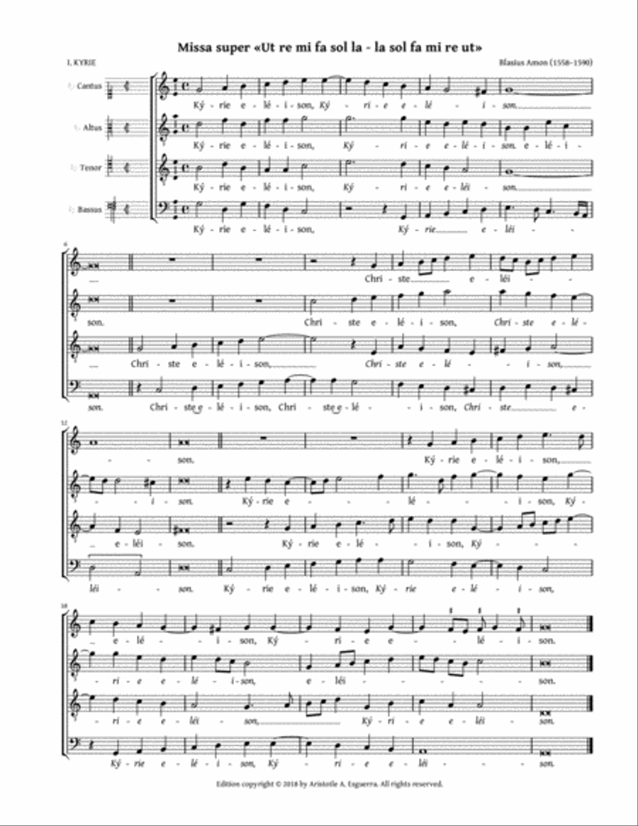 Missa super «Ut re mi fa sol la - la sol fa mi re ut» (Amon) 4-Part scores gallery preview page 1