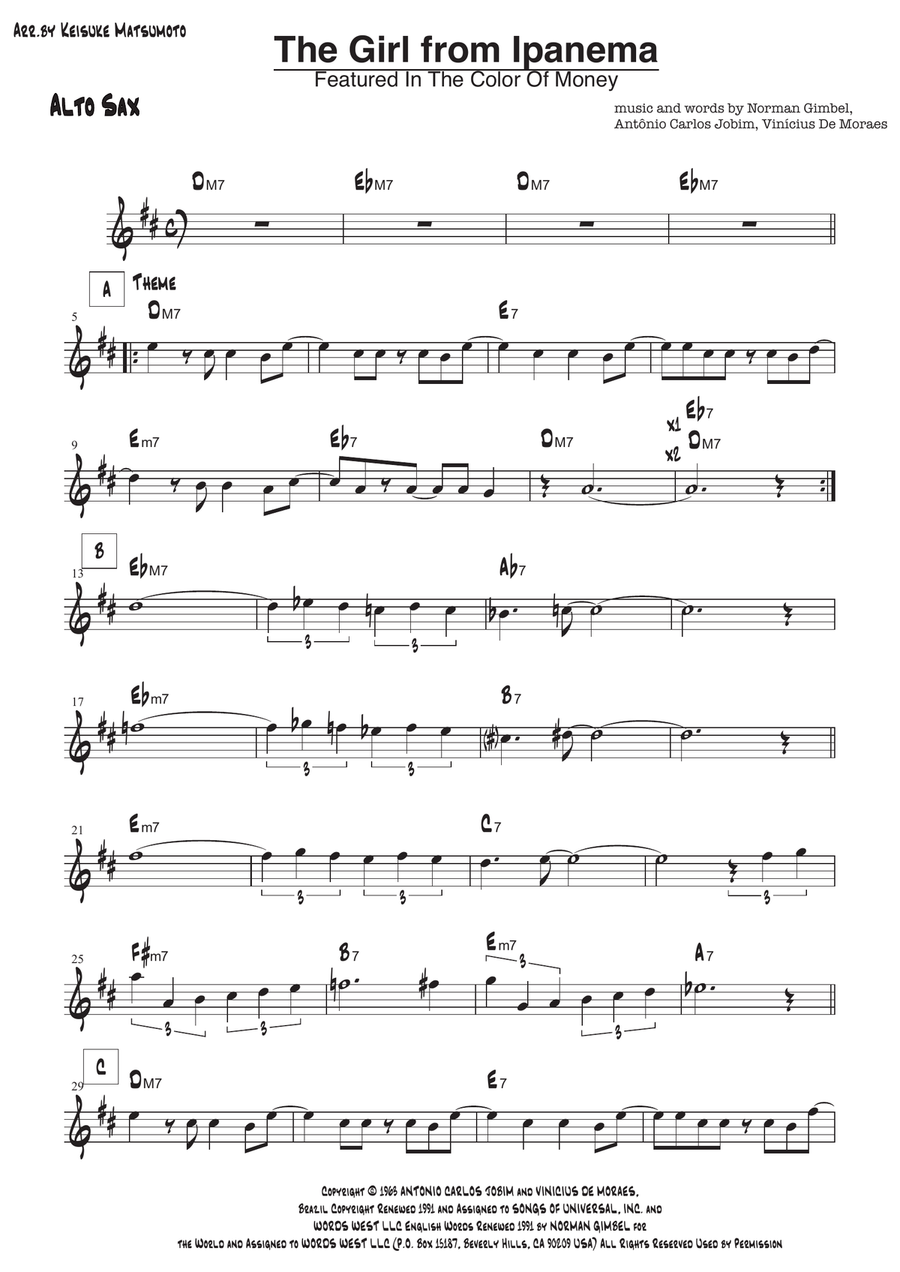 The Girl From Ipanema (Garôta De Ipanema) Alto Saxophone scores gallery preview page 1