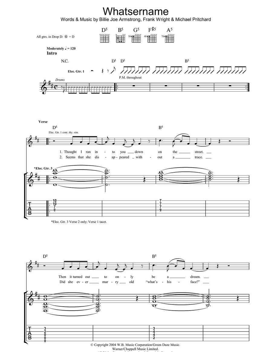 Whatsername Guitar Tablature scores gallery preview page 1
