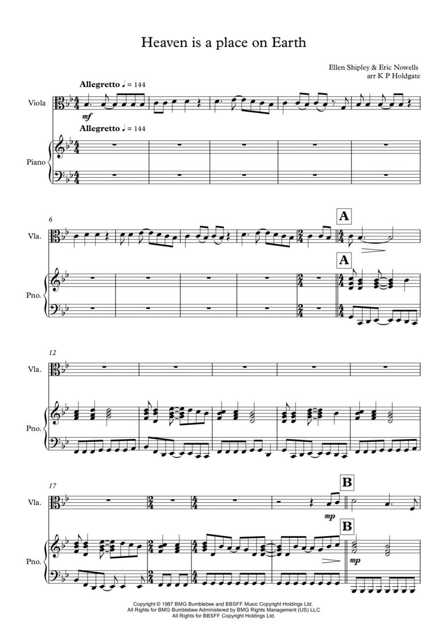Heaven Is A Place On Earth Viola scores gallery preview page 1