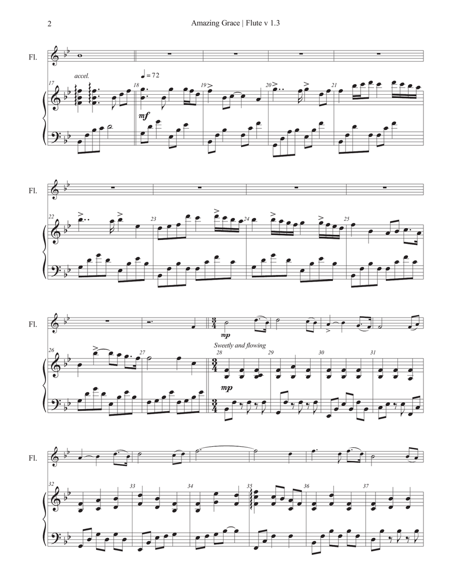 Amazing Grace-Flute & Piano Flute Solo scores gallery preview page 3