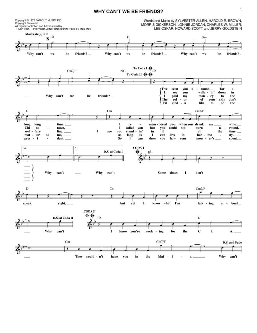 Why Can't We Be Friends Piano scores gallery preview page 1