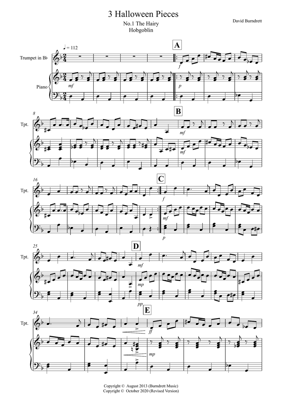3 halloween Pieces for Trumpet And Piano Trumpet Solo scores gallery preview page 1