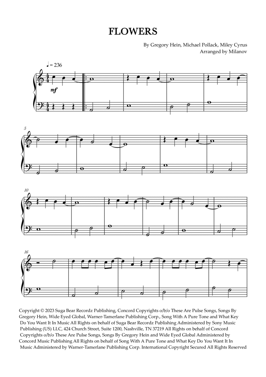 Flowers Easy Piano scores gallery preview page 1