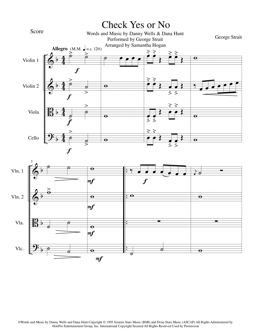 Check Yes Or No String Quartet scores gallery preview page 1