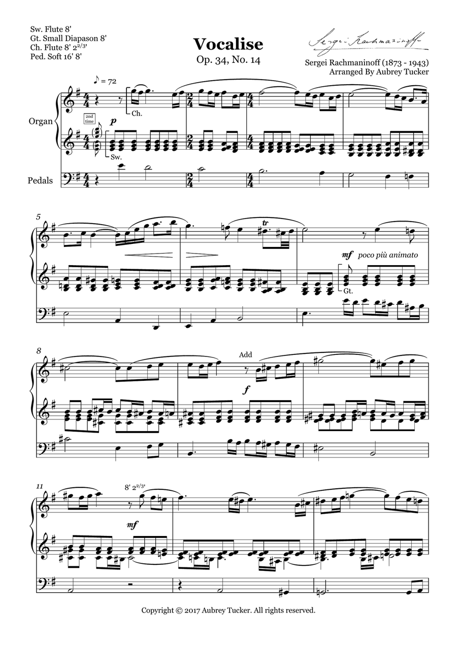 Organ: Vocalise (Op.34, No.14) - Sergei Rachmaninoff Organ Solo scores gallery preview page 2