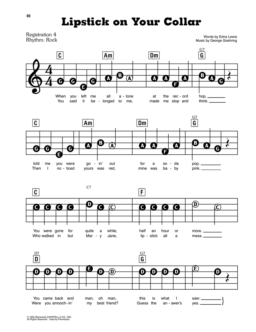 Lipstick On Your Collar Electronic Keyboard scores gallery preview page 1