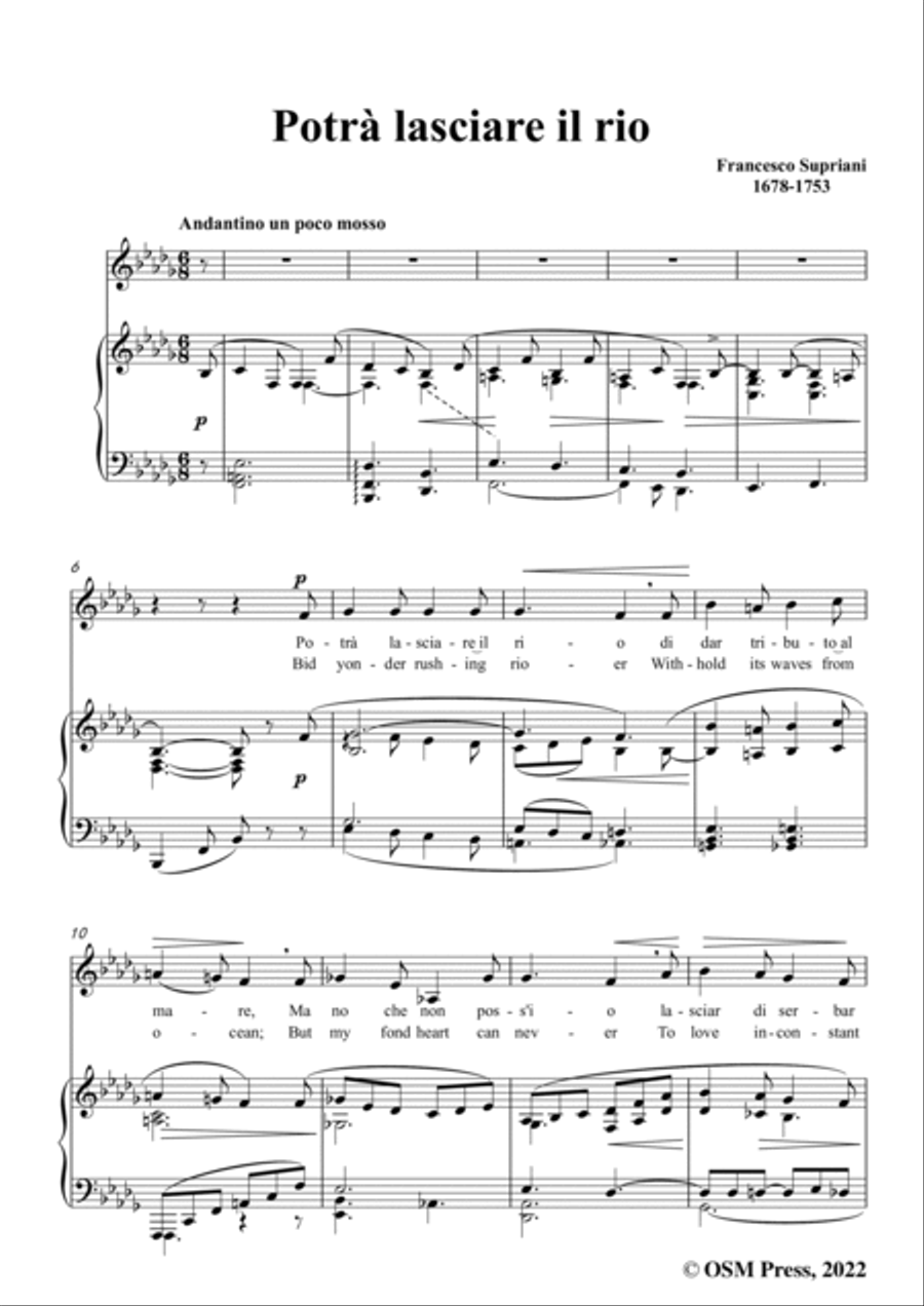 Supriani-Potrà lasciare il rio,in b flat minor,for Voice and Piano Voice Solo scores gallery preview page 3
