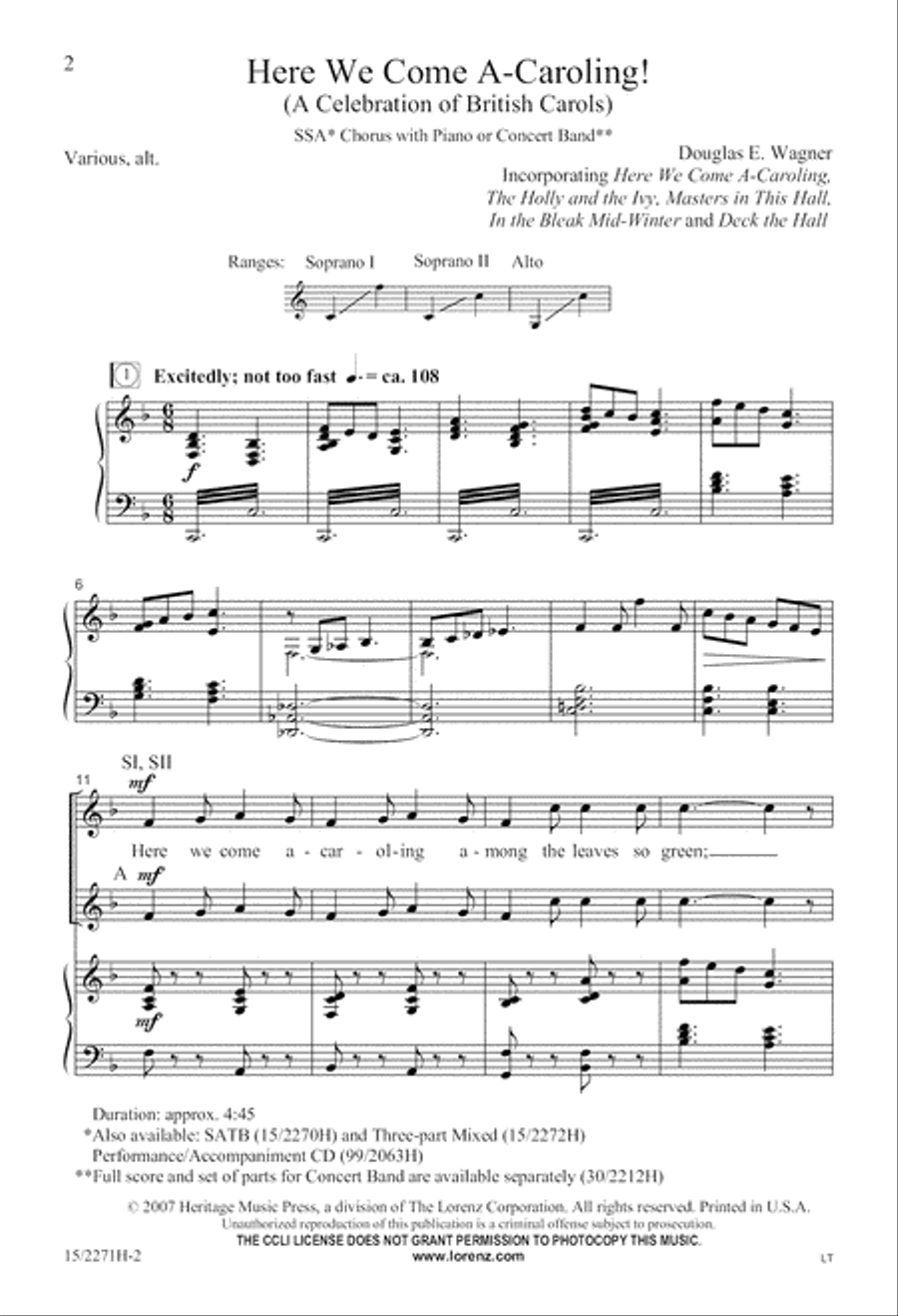 Here We Come A-Caroling! Here We Come A-Caroling! SSA scores gallery preview page 3