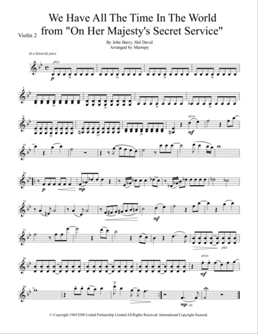 We Have All The Time In The World String Quartet scores gallery preview page 2