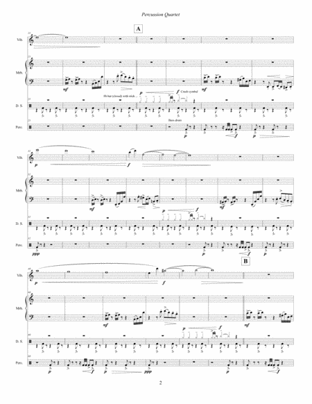 Percussion Quartet (2015) for vibraphone, marimba, drum set and multi-percussion (full score) image number null
