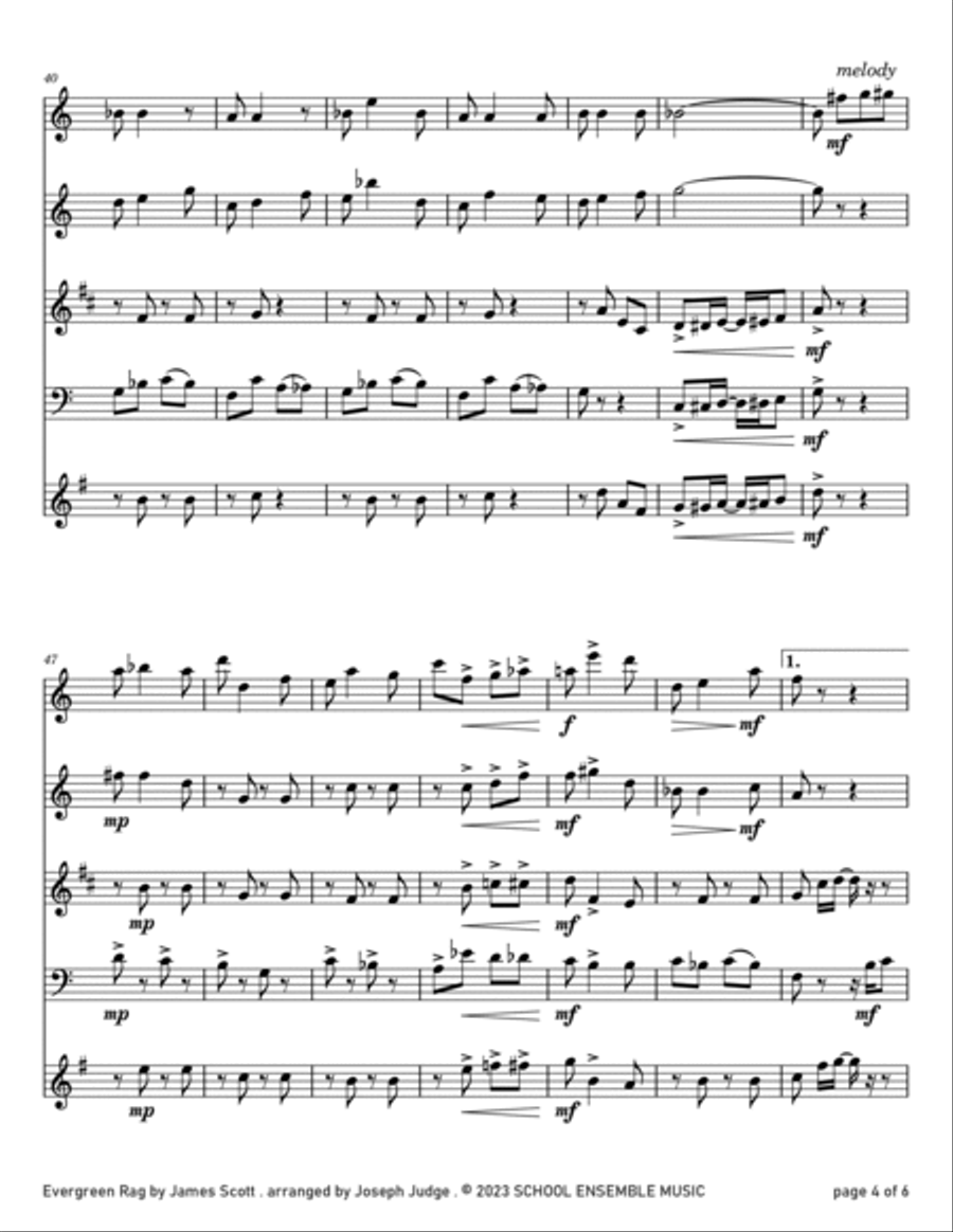 Evergreen Rag by James Scott for Woodwind Quartet in Schools Woodwind Quartet scores gallery preview page 4