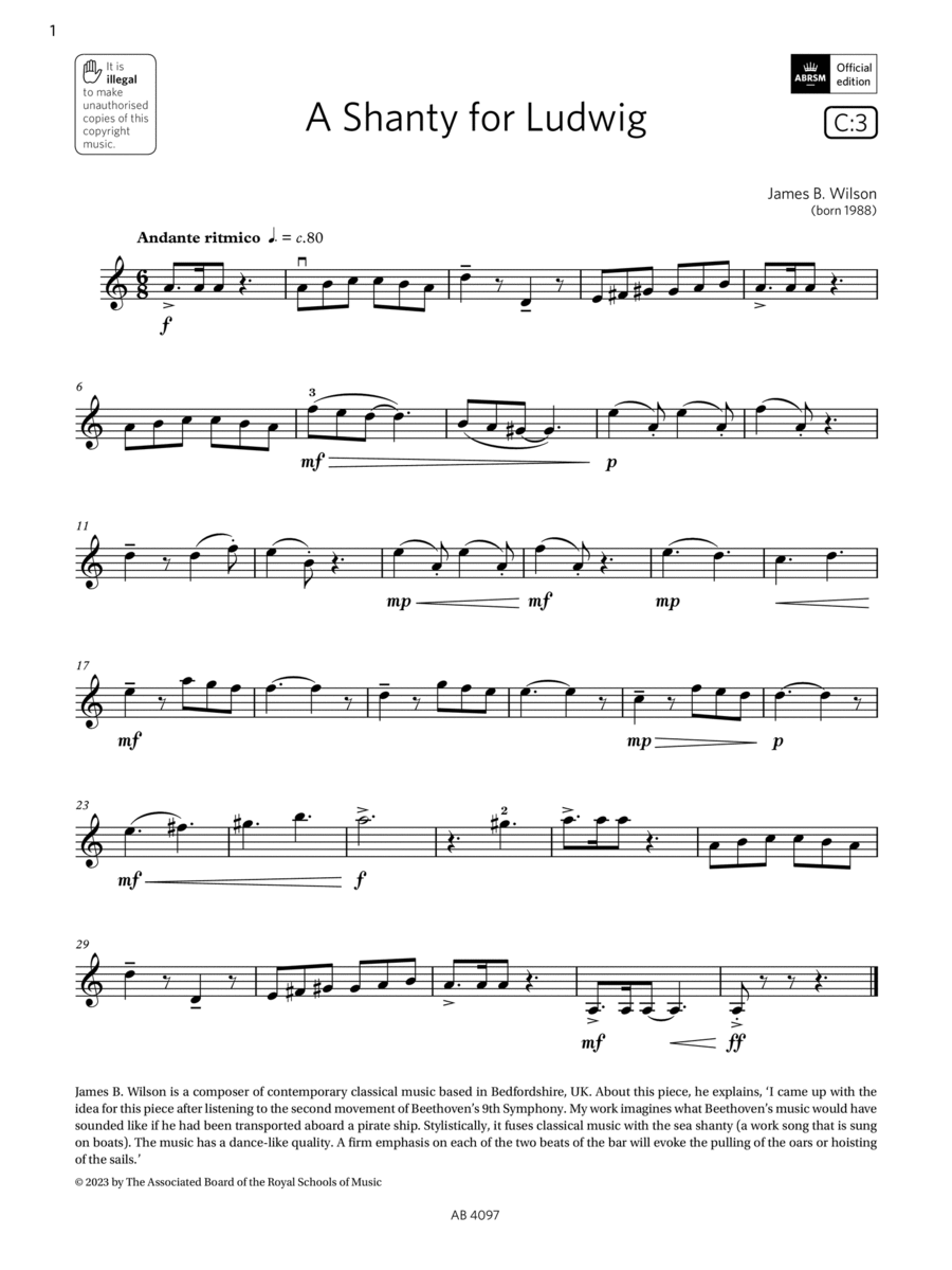 A Shanty for Ludwig (Grade 3, C3, from the ABRSM Violin Syllabus from 2024) Violin Solo scores gallery preview page 1
