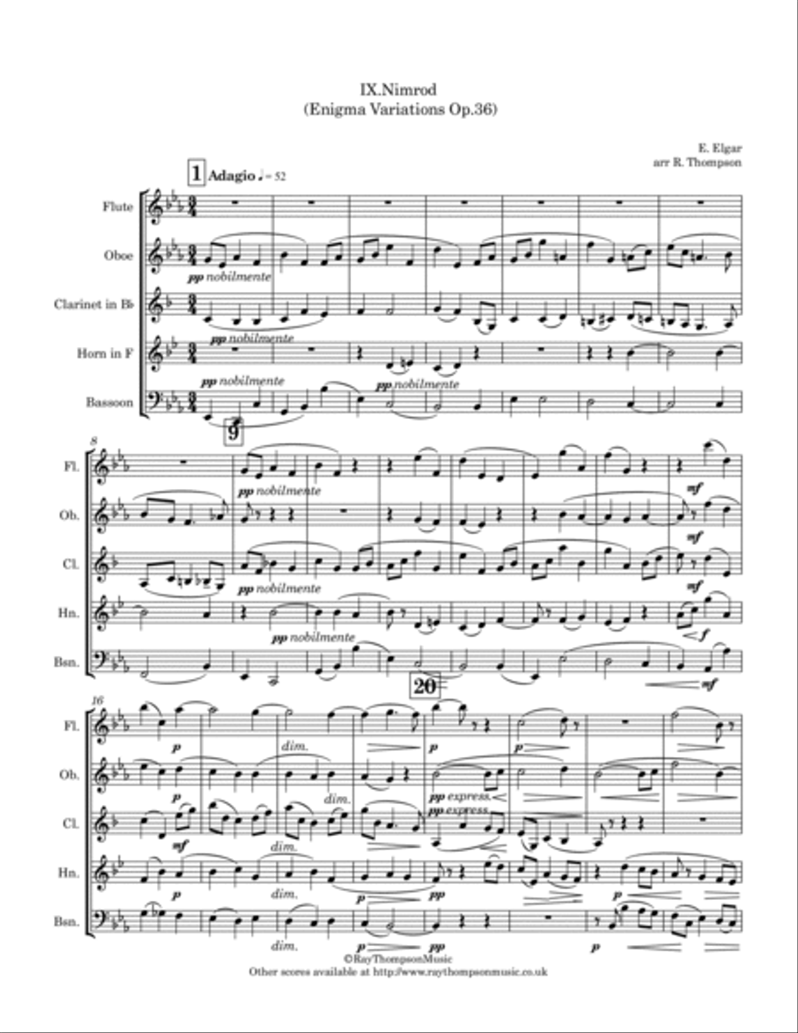 Elgar Enigma Variations Op.36 Variation IX (Nimrod) wind quintet by Edward Elgar Woodwind