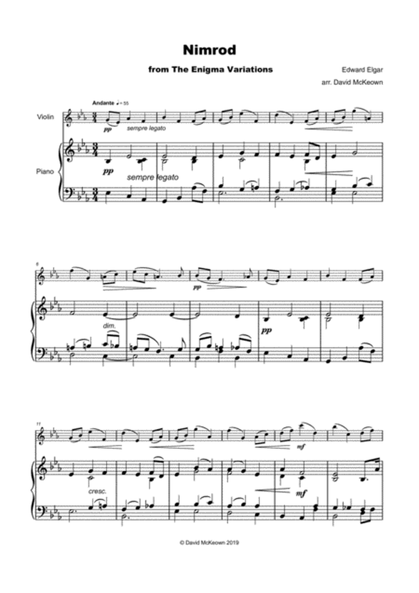 Nimrod, from the Enigma Variations by Elgar, for Violin and Piano