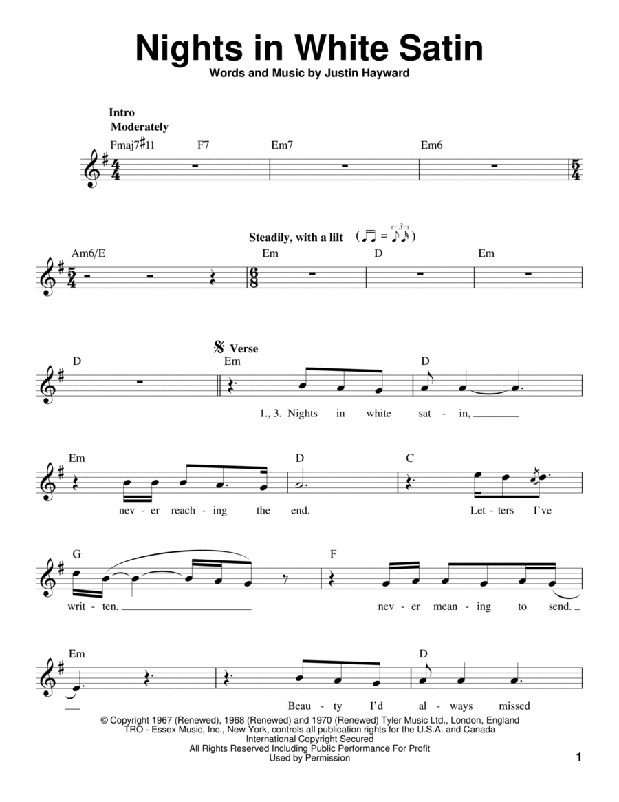 Nights In White Satin Voice scores gallery preview page 1