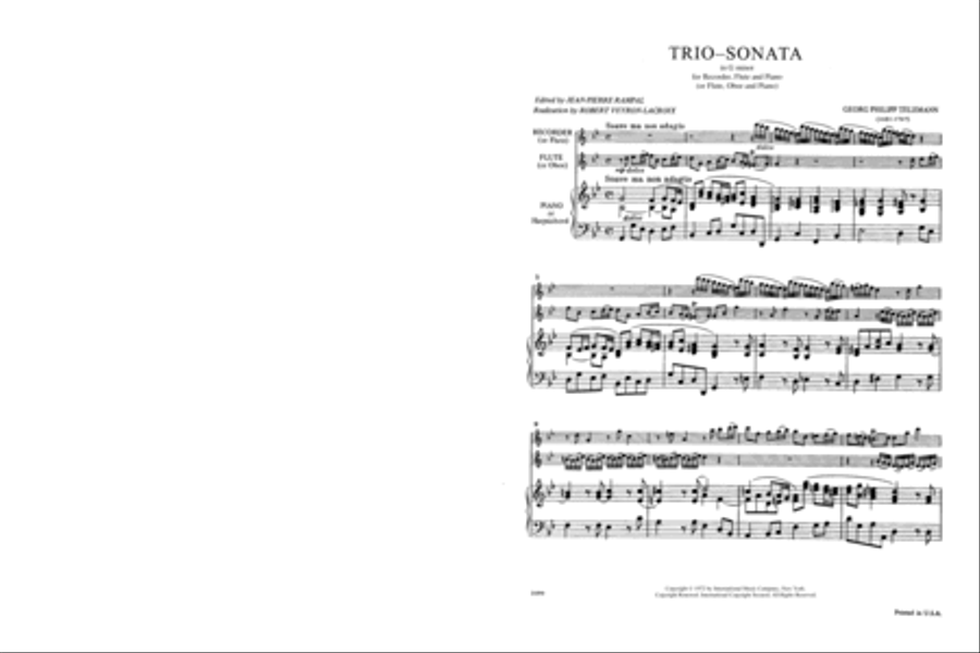 Trio Sonata In G Minor For Recorder, Flute & Piano Or Flute, Oboe & Piano