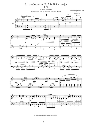 Book cover for Mozart - Piano Concerto No.2 in B flat major K.39 - Piano Version
