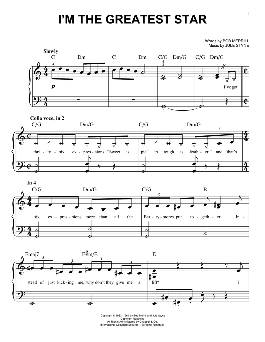 I'm The Greatest Star (from Funny Girl) Easy Piano scores gallery preview page 1