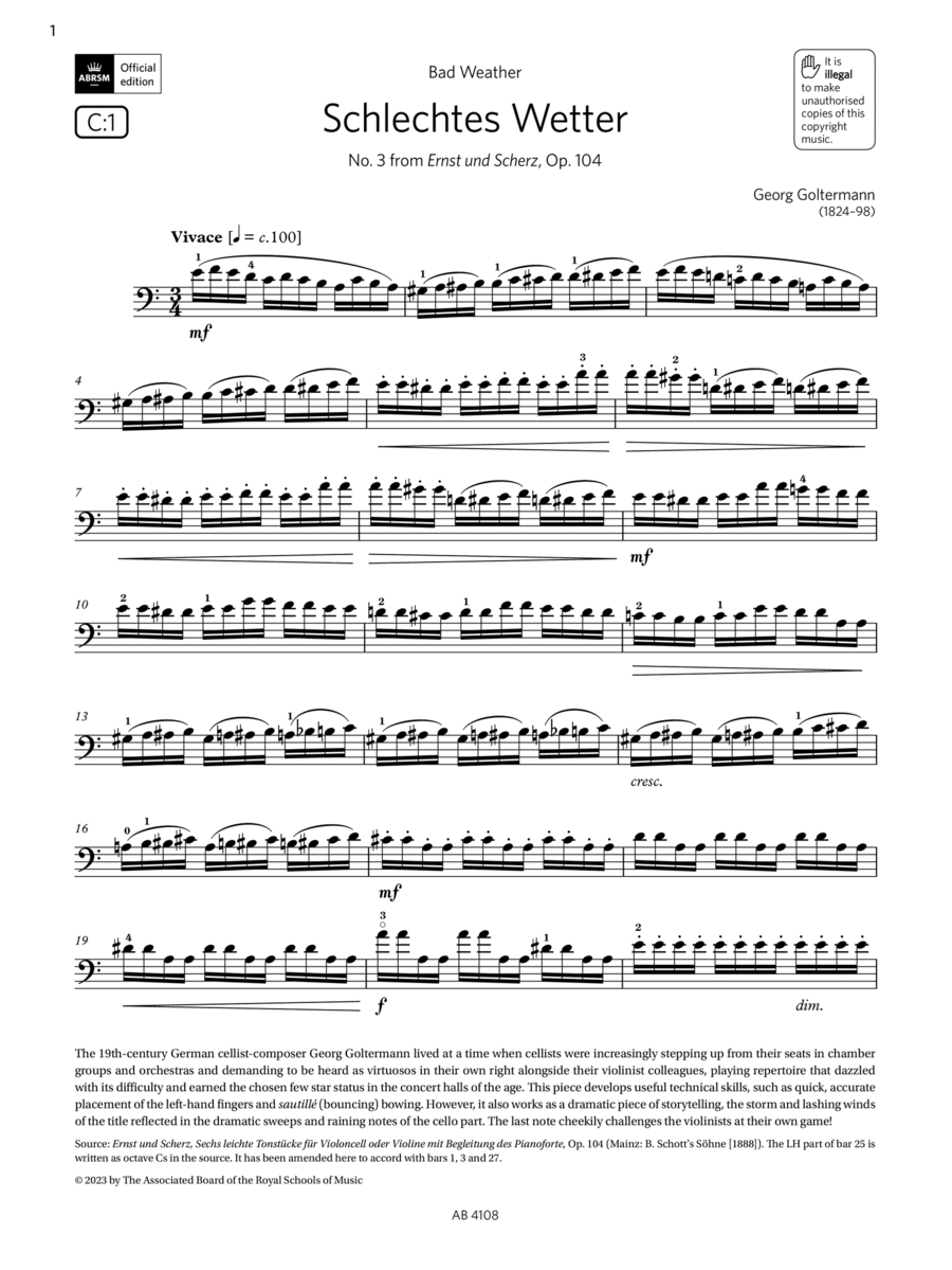 Schlechtes Wetter (Grade 5, C1, from the ABRSM Cello Syllabus from 2024)