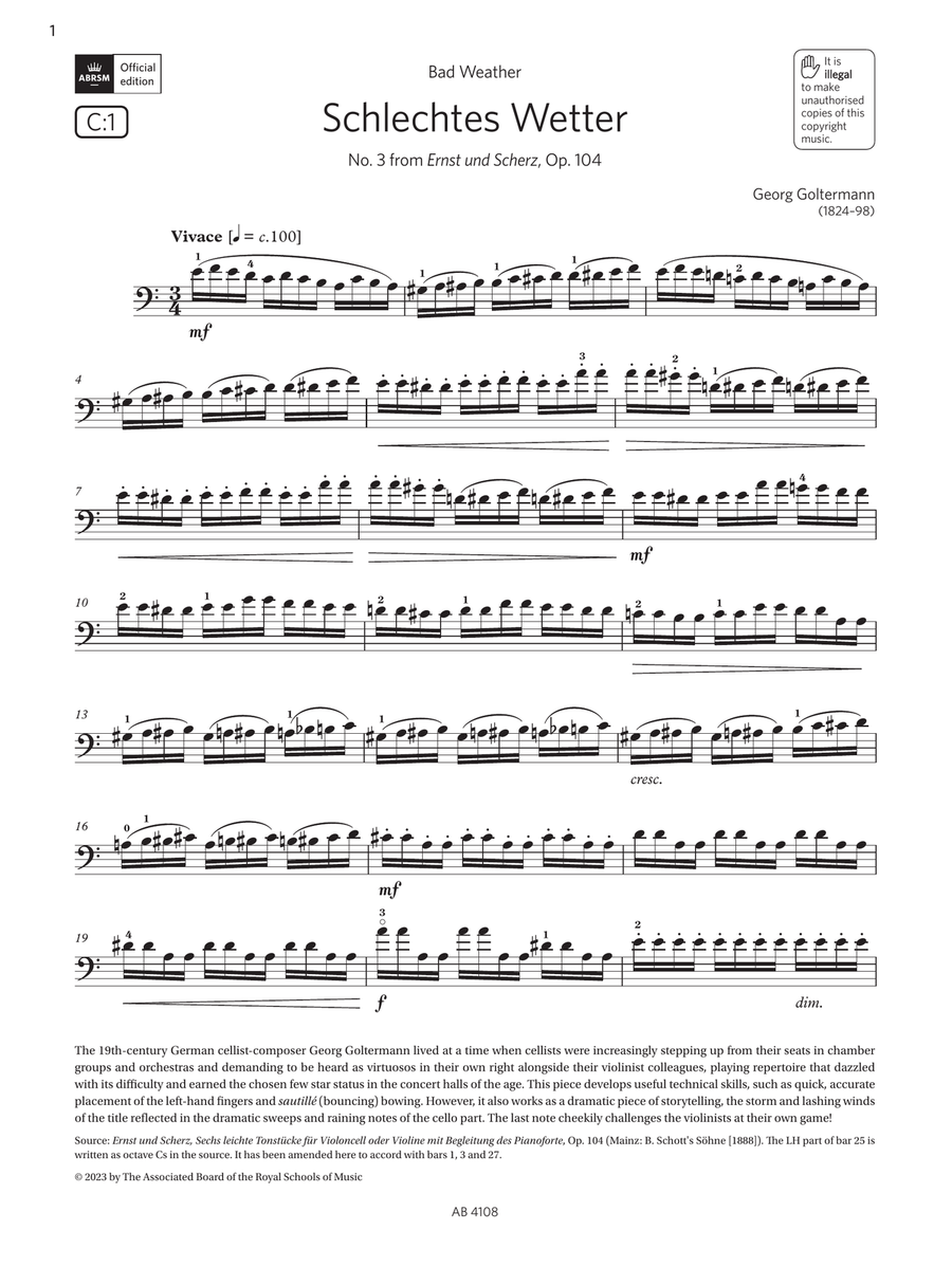 Schlechtes Wetter (Grade 5, C1, from the ABRSM Cello Syllabus from 2024)
