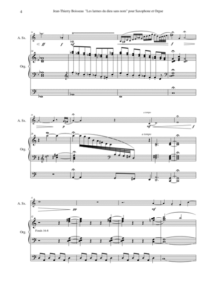Jean-Thierry Boisseau : Les Larmes du Dieu Sans Nom for alto saxophone and organ