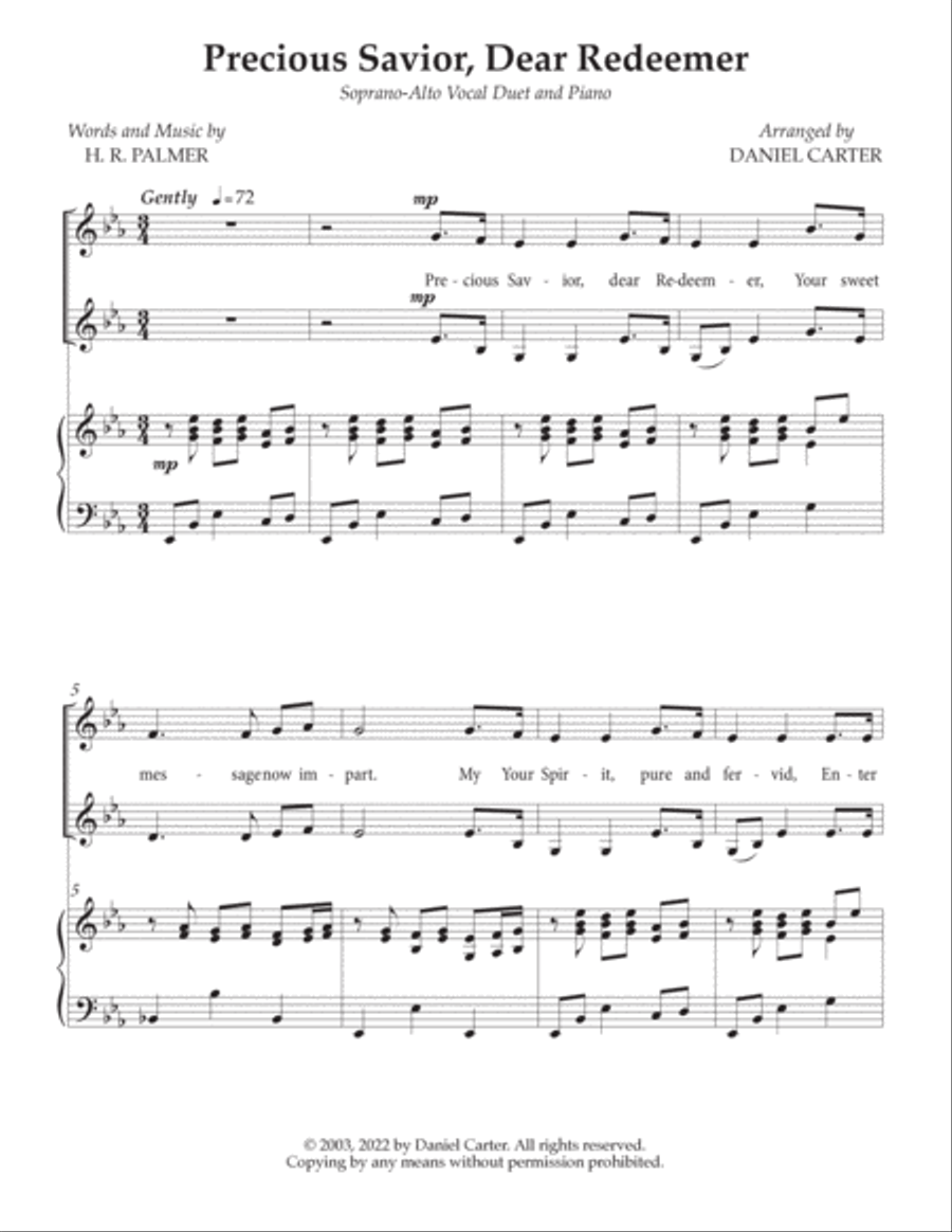 Precious Savior, Dear Redeemer—Soprano-Alto Vocal Duet and Piano Alto Voice scores gallery preview page 2