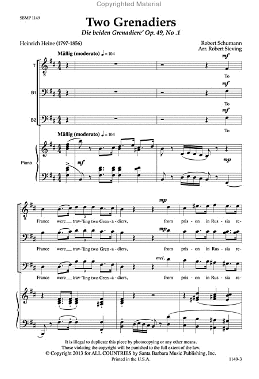 Two Grenadiers - TBB Octavo 3-Part scores gallery preview page 2