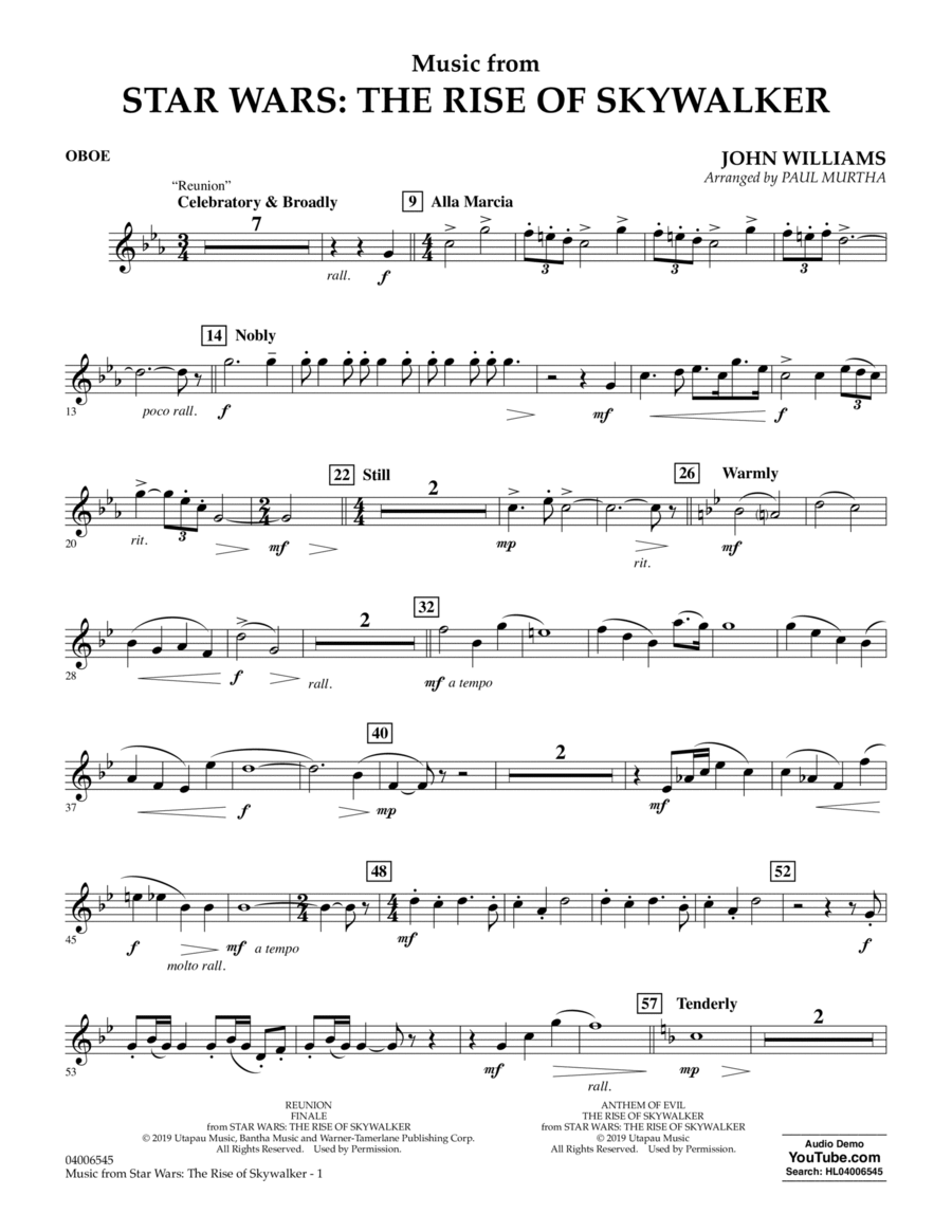 Music from Star Wars: The Rise of Skywalker (arr. Paul Murtha) - Oboe