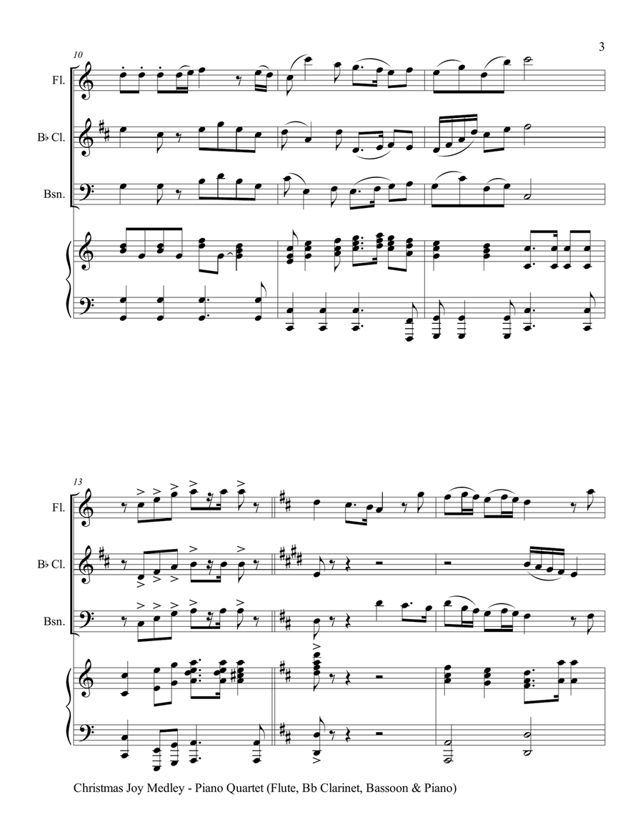 CHRISTMAS JOY MEDLEY (Piano Quartet - Flute, Bb Clarinet, Bassoon and Piano with Score & Parts) Small Ensemble scores gallery preview page 4
