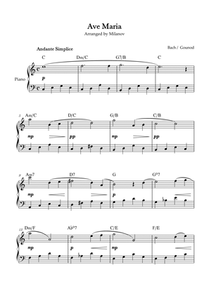 Ave Maria Bach Gounod in C Easy Intermediate Piano Chord