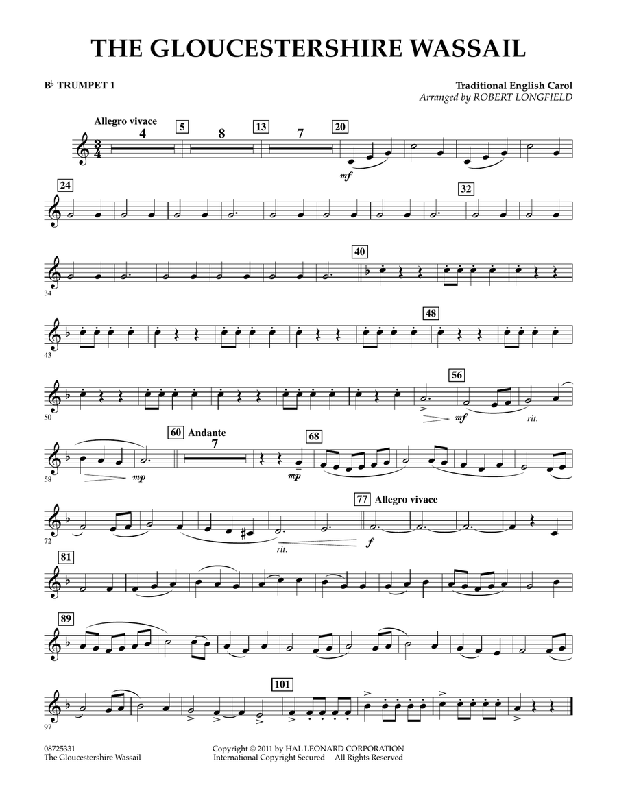 The Gloucestershire Wassail - Bb Trumpet 1 Concert Band scores gallery preview page 1