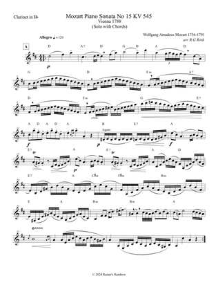 Mozart 1788 Piano Sonata KV 545 for Bb or A Clarinet Solo with Chords
