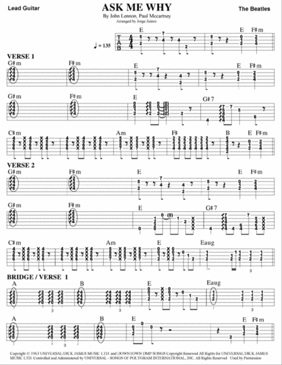 Ask Me Why Guitar Tablature scores gallery preview page 1