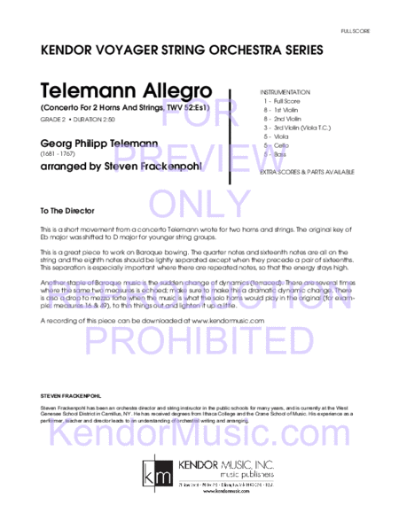Telemann Allegro (Concerto For 2 Horns And Strings, TWV 52:Es1) image number null