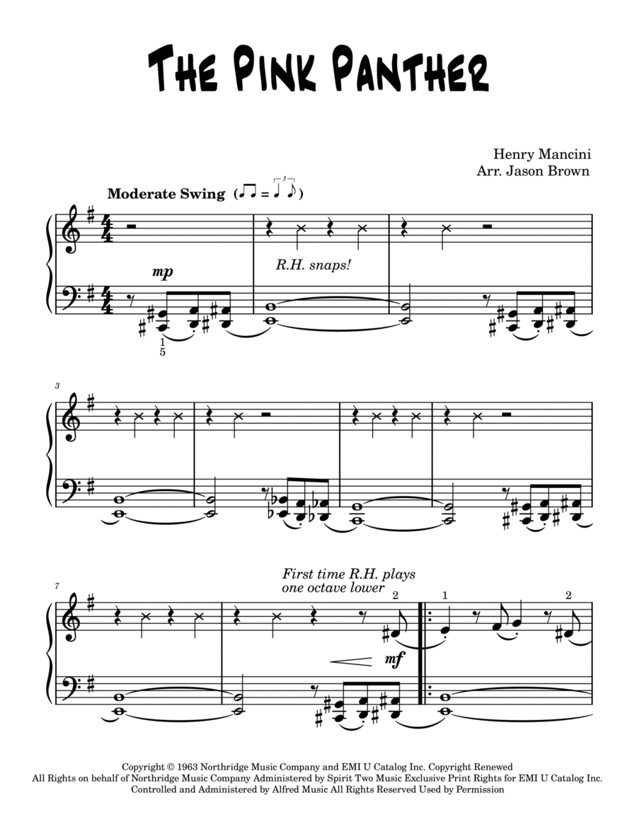 The Pink Panther Easy Piano scores gallery preview page 1