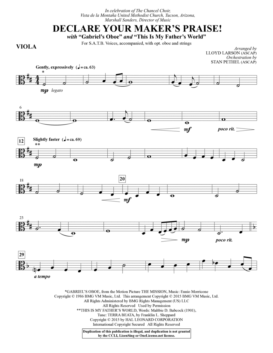 Declare Your Maker's Praise! - Viola Choir scores gallery preview page 1