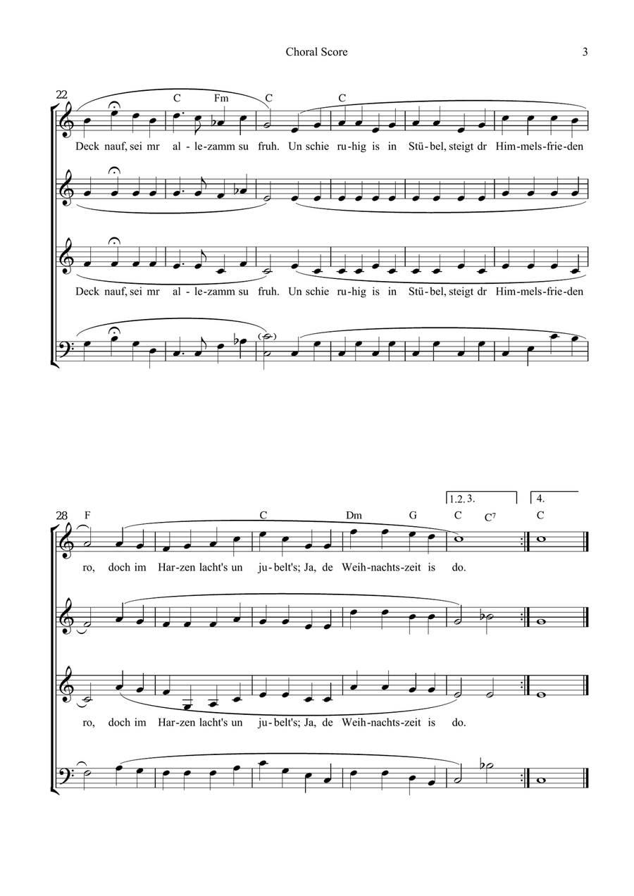 s'Raachermannel - German Christmas Choral - 4-stimmiger Gesang + Instrumentalbegleitung + chords 3-Part scores gallery preview page 6