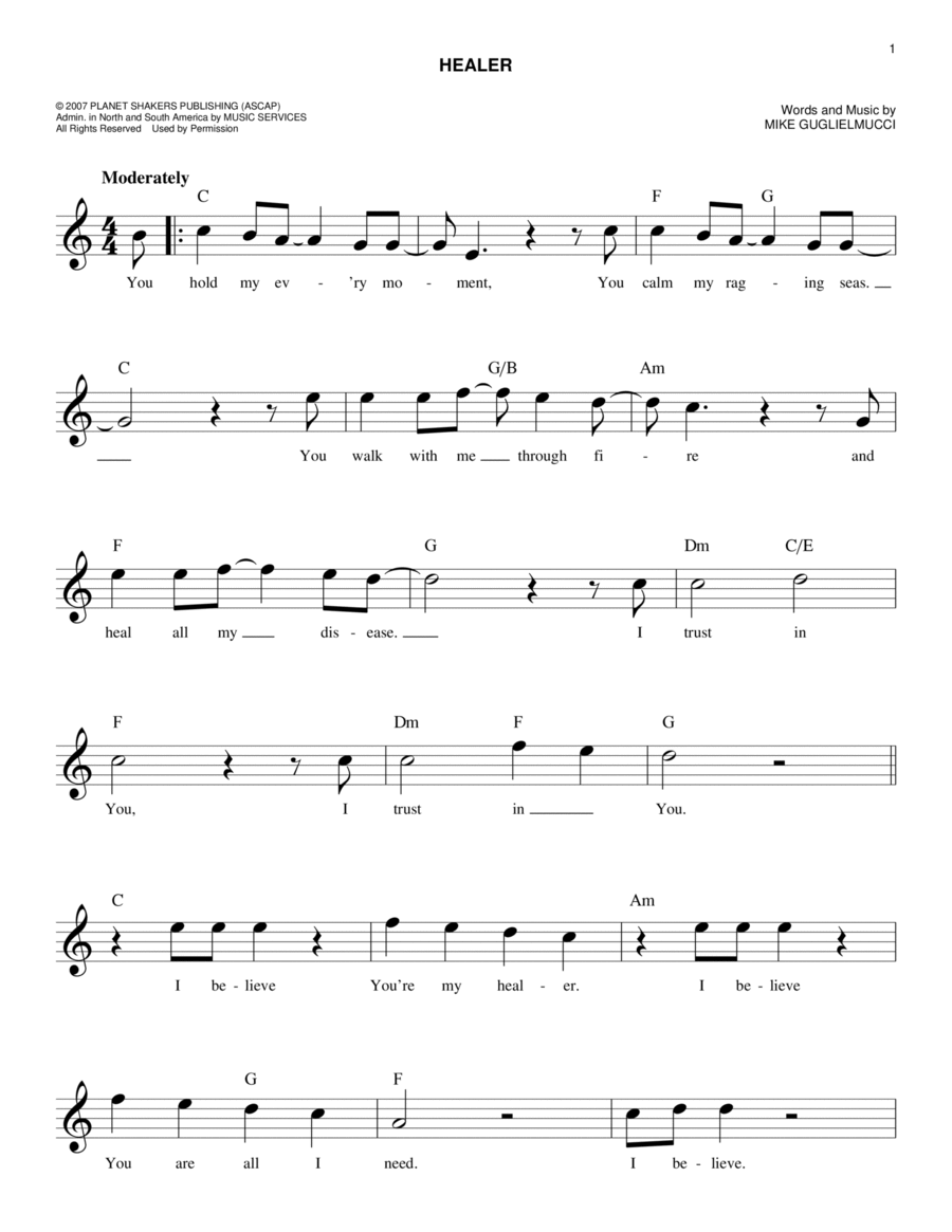 Healer Piano scores gallery preview page 1